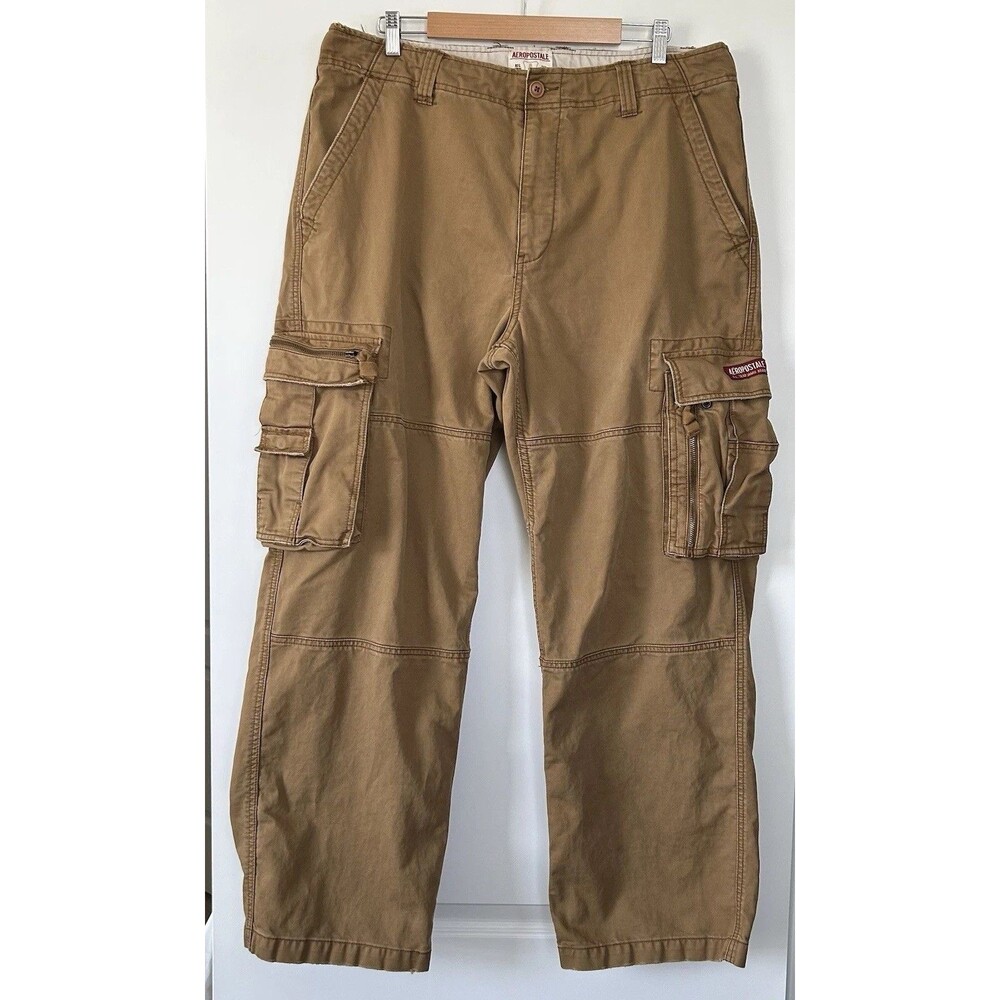 Vtg Aeropostale Baggy Cargo Pants Mens Size 38x32 Brown Loose Y2K Grunge Skater